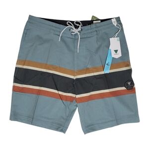 Vissla Cheater Five Boardshorts Men 32 Light Slate Stripes 18.5” Vacation NWT